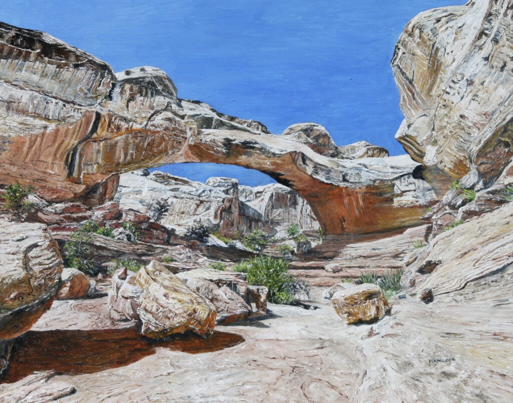oil on canvas painting by Martha K. Moore of Hickman's Bridge rock formation in Capitol Reef National Park in Utah