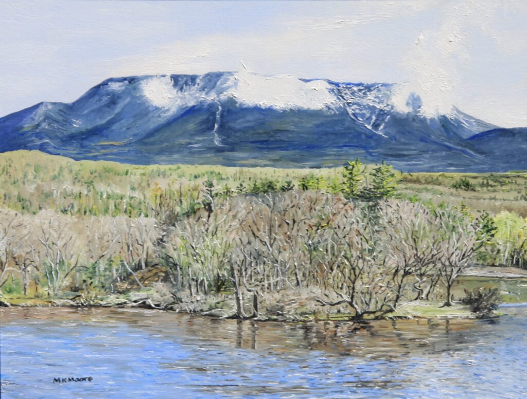 oil painting by Martha K. Moore of a view of Mt. Katahdin in Maine